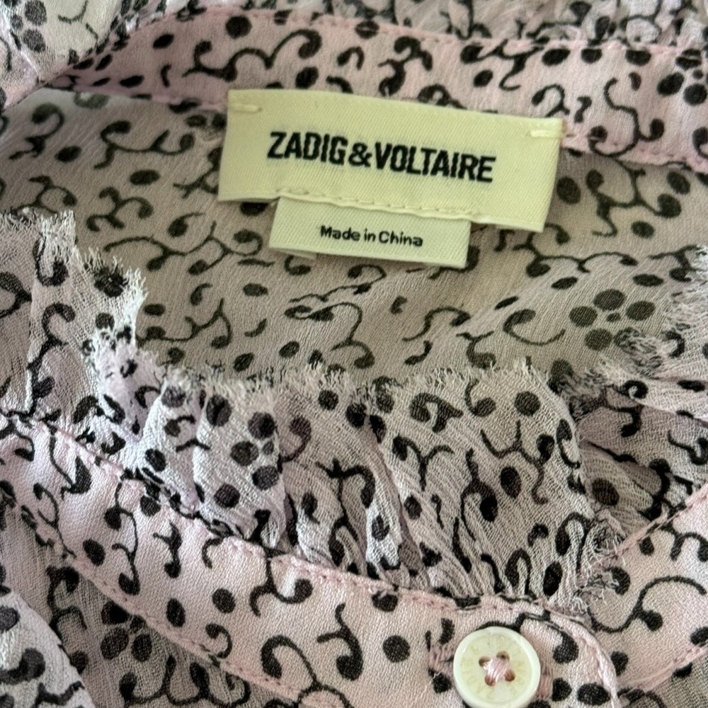 Zadig & Voltaire Tweet Goa Lilac Floral Ruffle Blouse Bell Sleeve WGCS0501F S - Picture 3 of 8